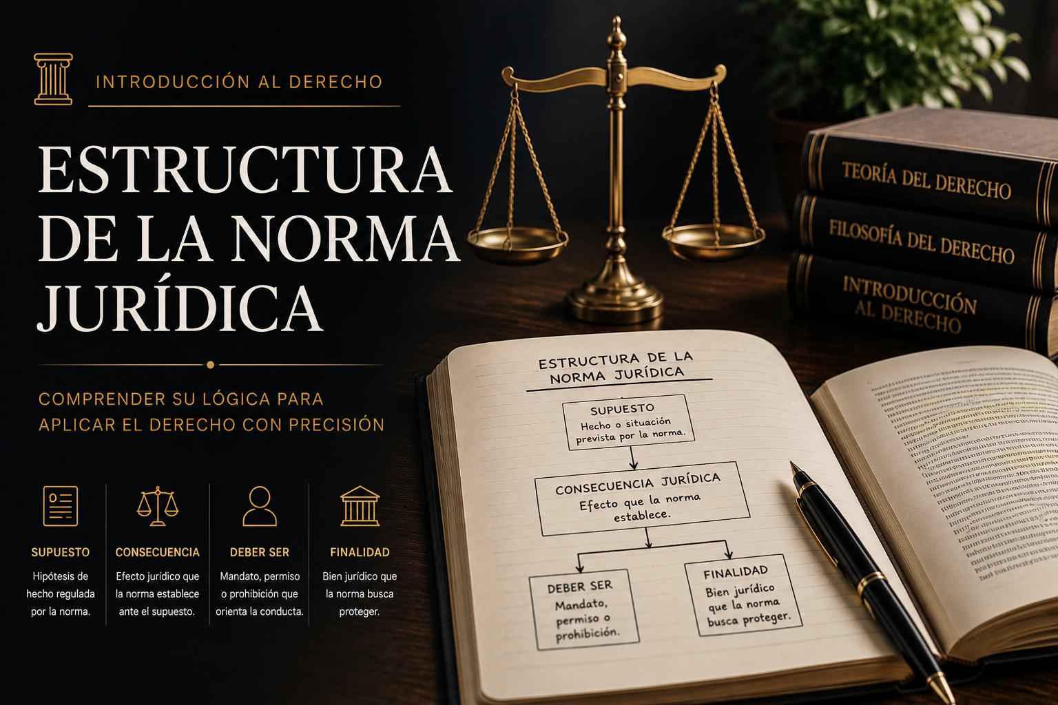 Estructura lógica de la norma jurídica y sus elementos fundamentales en Introducción al Derecho